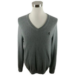 Express Mens Cotton V Neck Solid Gray Sweater Medium